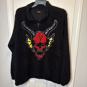 Stranger Things Hellfire Club Embroidery Quarter Zip Pullover Sweatshirt XL NWT